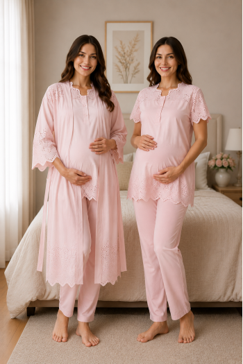 Effortt 9024 Pudra KETEN Sabahlıklı Lohusa Pijama Takımı Effortt 9024 Pudra KETEN Sabahlıklı Lohusa Pijama Takımı